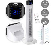 KESSER® Turmventilator mit Fernbedienung | 3 Stufen | 3 Modi | 107cm | 60 Watt | 7,5 Timer | LED-Leuchten | Tower-Ventilator | Standventilator | Säulenventilator | Luftkühler 90° oszillierend Weiß