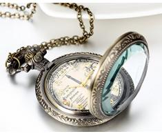 JewelryWe Herren Damen Taschenuhr, Retro Transparent Eiffelturm schlafender Junge Uhr Anhänger Analog Quarz Kettenuhr Pullover Halskette Kette mit Digital Zifferblatt