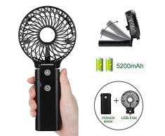 COMLIFE Handventilator, Mini tragbarer persönlicher USB-Ventilator mit Aufladbarem 5200mAh, faltbarer Tischventilator mit Powerbank-Funktion,für Haus, Büro, Reise und im Freien, Schwarz [Neue Version]