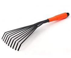 Meccion Mini-Gartenrechen 40,6 cm mit 9 Wurzeln Stahl Handventilator Laubrechen mit ergonomischem Komfortgriff & rostbeständig – professionelles Gartenwerkzeug