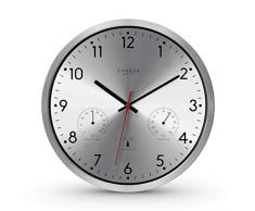 Cander Berlin MNU 3330 Silberne Funkwanduhr lautlos aus Aluminium mit Anzeige der Temperatur und Luftfeuchtigkeit 12 Zoll (Ø) 30,5 cm