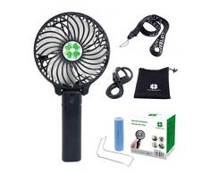 KLEEBLATT® Mini Handventilator tragbar Mini Ventilator USB Lüfter mobil klappbar Akku-betrieben 2800 mAh aufladbar mit Laptop, Powerbank, Multiport-Steckdose, USB-Port für Reisen und Zuhause