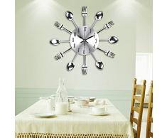 UNIQUEBELLA Besteck Uhr Besteckuhr Küchenuhr Wanduhr Analoger Uhr Metall D 33 cm in Silber