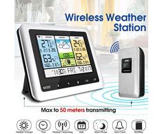 GTFHUH Außenwetterstation Clock + Vorhersage Sensor USB Wireless Digital-Thermometer Feuchtigkeitsmesser 3CH Mond Phrase