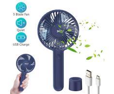 TedGem Ventilator, USB Ventilator Handventilator Ventilator Klein PC Ventilator 2000mAh Aufladbarem Batterie Lüfter USB Fan Einfach zu Tragen, für Büro Zuhause&im Freien(3 Geschwindigkeiten) (Blau)