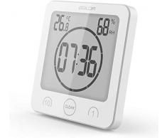 Suhey LCD Digital Duschuhr, Badezimmeruhr, Wasserdicht, Timer, Temperatur, Luftfeuchtigkeit, Wanduhr, Küchenuhr (Weiß-1)