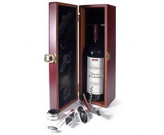 Sommelier-Set Wein Geschenk-Set Holzbox für eine Weinflasche mit Weinset Accessoires Zubehör 6-tlg