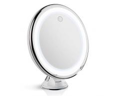 Fancii Kosmetikspiegel mit Dimmbares LED Licht, 10-facher Vergrößerung, USB oder Batterie, Starker Saugnapf, 20 cm Breit Make-Up Vergrößerungsspiegel mit Blendfreier Beleuchtung