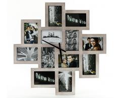 levandeo Bilderrahmen Wanduhr 65x65cm Holz Braun Fotouhr 12 Fotos Shabby Chic Vintage