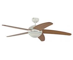 Pepeo Deckenventilator mit Beleuchtung und Fernbedienung Melton, Gehäuse Lack weiß, Flügelfarbe Honig- Ahorn, 132 cm