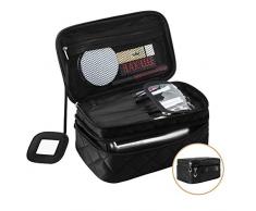 Kosmetiktasche, Schminktasche mit Spiegel & Fächern, Wasserdicht Schwarz Make Up Tasche Organizer Doppelschicht Kosmetikbeutel Groß Tragbare Reise Kulturtasche für Damen und Mädchen - 23 * 14 * 10 cm
