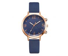 DLLXXZ Uhren Mode Einfache Damenuhr Pu Lederband Schmuck Schnalle Frauen Uhr Stundenglas Runde Quarz Armbanduhren, Blau