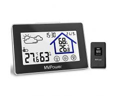 MVPower Funk Wetterstation, Digitale Funkwetterstation mit Außensensor weißes Backlight-Display mit Innen-Außenthermometer Hygrometer-Sensor, Wetterstation Uhr,Datumsanzeige（Schwarz）