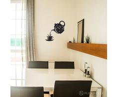 FLEXISTYLE Moderne Wanduhr für die Küche Tasse Und Kanne, 45 cm x 45 cm, 3D, leise, Design, Made in EU (Schwarz)