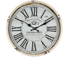 perla pd design Metall Wanduhr mit Glasscheibe Vintage Design Chateau Canet altweiß lackiert ca. Ø 30 cm