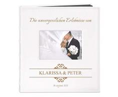 Murrano Fotoalbum zum Selbstgestalten mit Bildausschnitt + mit Gravur - für 240 Fotos im Format 10x15-60 Schwarze Seiten - Größe 33x30cm - Weiß - Geschenk zur Hochzeit zum Hochzeitstag - Erlebnisse