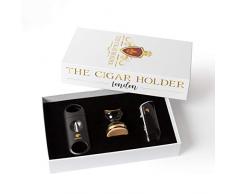 TCHCIGARS Schwarzer Zigarettenanzünder mit Zigarrenschneider Schwarzer Zigarrenständer Schwarzer Zigarrenschneider V Cutter