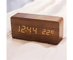 Queta LED Holz Wecker Digitalwecker Tisch Uhr Datum Temperatur Anzeige 12/24 Stunde (Braun)