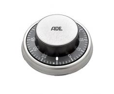 ADE TD 1304 Mechanischer Küchentimer. Klassischer Kurzzeitmesser zum Aufziehen. Aus ABS-Kunststoff und gebürstetem Edelstahl. Magnetaufhängung, akustisches Signal nach Zeitablauf. Eieruhr. Schwarz