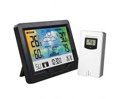 MOSINITTY Wetterstation Wecker buntes Display Temperatur Luftfeuchtigkeit Thermometer Hygrometer Schlummerwecker mit Außensensensor