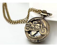 JewelryWe Vintage Taschenuhr Herren Unisex Analog Quarz Uhr mit Halskette Kette Kettenuhr Pocket Watch Motorrad Vatertagsgeschenk