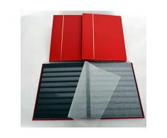 Goldhahn A4/16 Schwarze Seiten Briefmarkenalbum Einsteckbuch hellroter Einband mit Klarsichtstreifen Briefmarken für Sammler