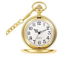 BestFire Vintage Glatte Quarz-Taschenuhr mit kurzer Kette für Männer Frauen -Geschenk zum Geburtstags-Jahrestag Weihnachts-Vater-Tag (Gold)