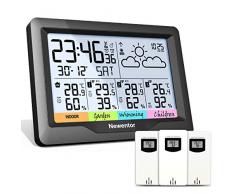 Newentor Wetterstation Funk mit 3 Außensensor Indoor Outdoor Thermometer Hygrometer DCF-Funkuhr Multifunktionale Funkwetterstation