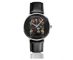 Unisex Business Casual Grim Reaper mit Sanduhren, Quarz-Leder-Armbanduhr mit schwarzem Lederband für Männer und Frauen Junge Kollektion Geschenk