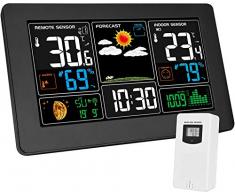 Kalawen Wetterstation mit Außensensor Innen und Außen 9-IN-1 Wireless Digital Wecker Barometer Temperatur-Feuchtigkeits-Monitor Wettervorhersage für Zuhause Hausgarten Büro