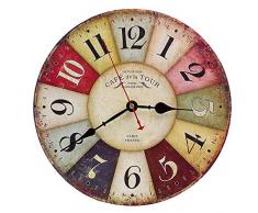 Vintage Holz Wanduhr, 30 cm Retro Holz Große Ziffern Uhr,Geräuschlose Stumm Nein Tick Tack Geräusch Wanduhr für Küche,Wohnzimmer Deko