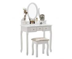 Artist hand Schminktisch Weiß, Kosmetiktisch mit 5 Schubladen, Friertisch Frisierkommode mit Oval Spiegel und Hocker