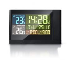 CSL-Computer Funk Wetterstation mit Farbdisplay - mit Außensensor - DCF Empfangssignal Funkuhr - Innen- und Außentemperatur - inkl. Projektionsdisplay - LCD-Display