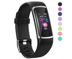 Polywell Fitness-Tracker, Aktivitätstracker mit Herzfrequenz-Monitor und Schlaf-Monitor, Bluetooth, wasserdicht, Schrittzähler und Kalorienzähler für Android und iOS (Black)