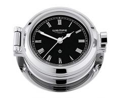 Wempe Messing verchromt Bullaugen Yachtuhr Nautik Ø 120mm schwarz mit römischen Ziffern