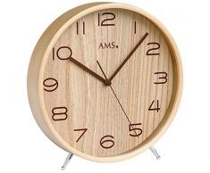 AMS Moderne Tischuhr mit Funkwerk, batterie betrieben - Modern Style Naturholz 22cm- 5118