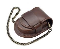 milageto Lederbeutel Taschenuhr Hülle Schutzhülle Münzbörse Mit Kette Uhrtasche - Braun