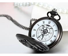 JewelryWe Retro Taschenuhr Hippocampus Herren Kettenuhr Analog Quarz Uhr mit Halskette Kette Umhängeuhr Pocket Watch Vatertag Geschenk Schwarz
