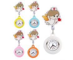 JSDDE Uhren 5er Set Krankenschwesteruhr Set FOB Uhr Frech Emoticon Emoji Stern Schwesternuhr Pflegeruhr Silikon Hülle Taschenuhr Pulsuhr Broschenuhr Uhren (Engel)