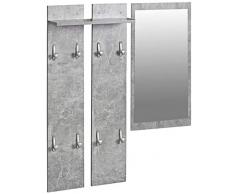 ts-ideen 3er Set Garderobe Spiegel + 2 Wandpaneele Flurgarderobe Kleiderhaken Betonoptik Grau