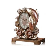 Sunjun Europäische Harz Doppelte Karpfen Verziert Pendel Tischuhr Wohnzimmer Retro Schreibtisch Uhr Zimmer Nachttisch Uhr Uhr (Farbe : Braun)