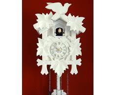 Engstler Weiße Schwarzwälder Kuckucksuhr Quarzwerk geschnitzt CLOCKVILLA HETTICH -Uhren