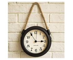 HJW Praktische Wandpendeluhr Küchen ekorative Wanduhr, Stummnicht Ticking Schlafzimmer Wohnzimmer Cafe Leinseile Taschen-Uhr-Metallkasten-Quarz-Taktgeber 8In Wanduhr,D