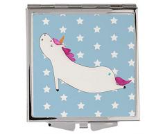 Mr. & Mrs. Panda Quadrat, Silber, Handtaschenspiegel quadratisch Einhorn Yoga - Farbe Blau Pastell