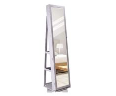 DlandHome Schmuckschrank mit Spiegel in voller Länge & 360 ° drehbarer Basis, Spiegelschrank Stehend abschließbarer, Standspiegel Winkel Einstellbar, Aufbewahrungsschrank für Schmuck,Weiß