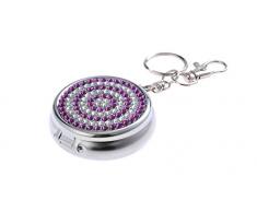 Quantum Abacus Mini-Aschenbecher/Taschenaschenbecher/Reiseaschenbecher - Zinklegierung, aufgesetzte Violette & klaren Strasssteine, Karabiner, Schlüsselring und Zigarettenablage, 818-07 (DE)