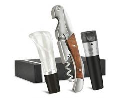QualitäTsholz Kellnermesser Set, Profi Sommelier Korkenzieher mit Vakuum Weinverschluss und Ausgießer Weinflaschenöffner Wine Opener Corkscrew Weinzubehör Geschenk für Männer Frauen Weinliebhaber