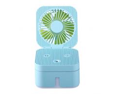 Deloito Mode Kreativ Würfel Handventilator Luftbefeuchter Mit Atmosphären Lampe Mini Lüfter Büro Luftfilterung Tragbarer Ventilator (Blau)