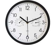 Foxtop Quartz Lautlos Thermo-Hygro Wanduhr mit Temperatur und Luftfeuchtigkeit für Bad Küche Wohnzimmer Garage 25 cm (10 Zoll, Schwarz)