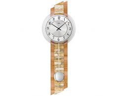 AMS 7424 Wanduhr Quarz mit Pendel Holz Kernbuche Optik mit Naturstein Pendeluhr